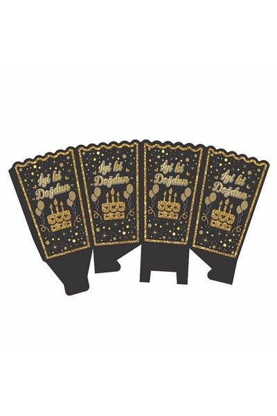 Parti Furyası Happy Birthday Black Gold Themed Popcorn Box Corn Box