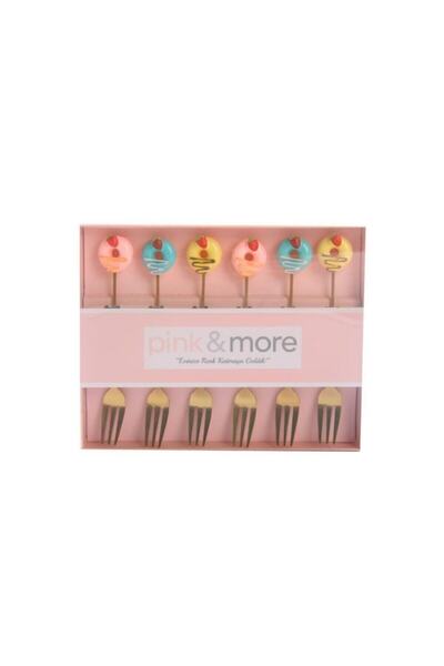 Pink&More Altın Sarısı 6 Lı Çatal Donut Çilek