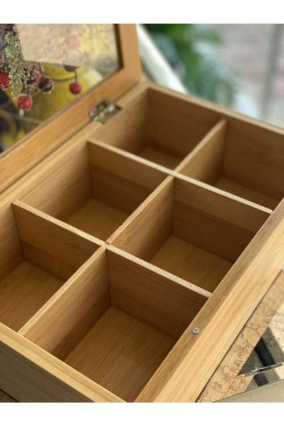 TASARIMHMODA صندوق شاي خشبي مكون من 6 أقسام