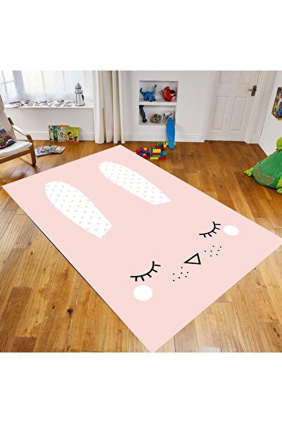 BKkids Pudra Kirpikli Tavşan Figürlü Çocuk Odası Halısı
