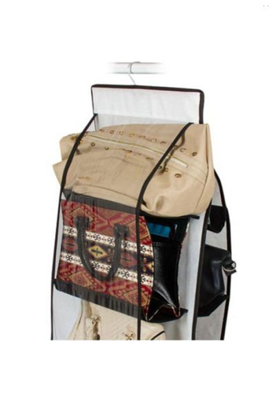 Carneil Rotatable In-Cabinet Bag Organizer with 10 Transparent Compartments and Hanger Ns374