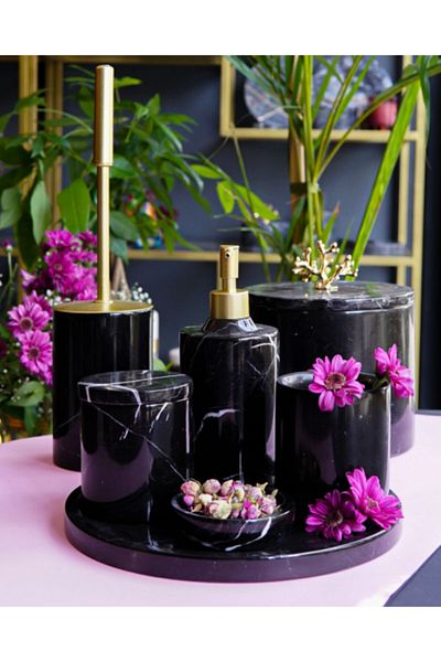 mar&more Black Rolin Marble Bathroom Set of 7