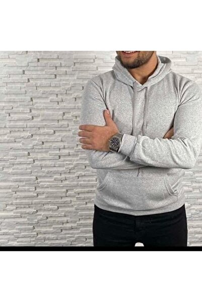 Efsanesport Hanorac unisex gri Slimfit cu buzunar cangur cu glugă