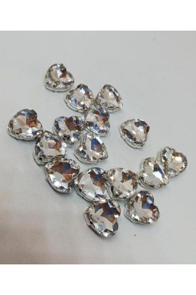 yiğit aksesuar Sewable Glass Heart Stone with 14 mm Case 20 Pieces