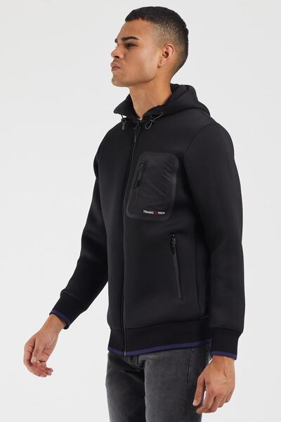 TBASIC Scuba Kumaş Siyah Kapüşonlu Spor Ceket