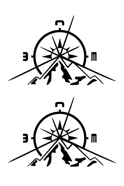 Quart Aksesuar (قطعتين) ملصق سيارة بوصلة جبل للطرق الوعرة، ملصق سيارة أسود 40 سم