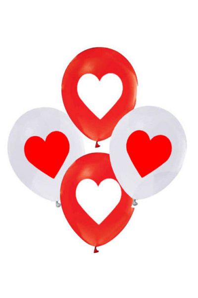 BalonEvi Red White Heart Patterned Balloon 12 Inch 25 Pieces