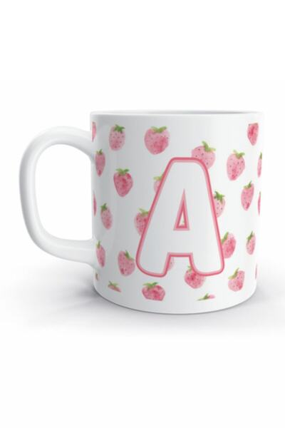 Rock'n Fox Letter A Strawberry Designed Mug with Letter