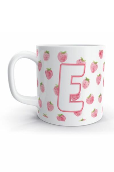 Rock'n Fox Letter E Strawberry Designed Mug with Letter