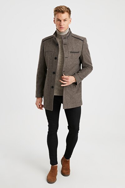 DYNAMO Ανδρικό Χώμα Καπιτονέ Παλτό με Μάλλινη Επένδυση Μικτό Κασμίρ