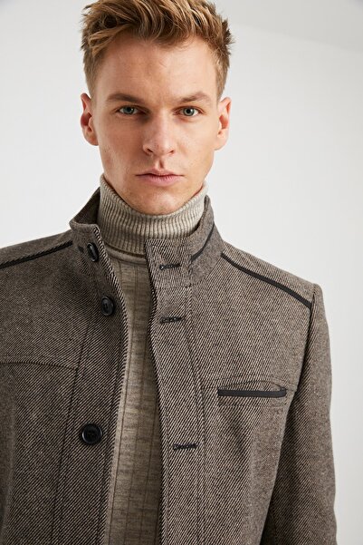 DYNAMO Ανδρικό Χώμα Καπιτονέ Παλτό με Μάλλινη Επένδυση Μικτό Κασμίρ