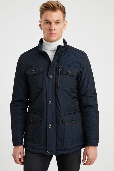 DYNAMO Ανδρικό παλτό με ψεύτικη γούνα Navy Blue με αδιάβροχη επένδυση