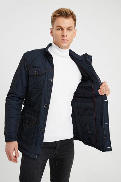 DYNAMO Ανδρικό παλτό με ψεύτικη γούνα Navy Blue με αδιάβροχη επένδυση