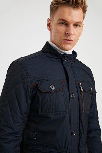 DYNAMO Ανδρικό παλτό με ψεύτικη γούνα Navy Blue με αδιάβροχη επένδυση