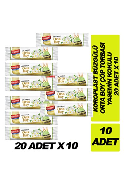 Koroplast Orta Boy Büzgülü Çöp Torbası 20adet X 10 ( 10 Adet) Yasemin Kokulu