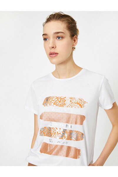 Koton Dámské tričko Ecru 0KAK13636EK