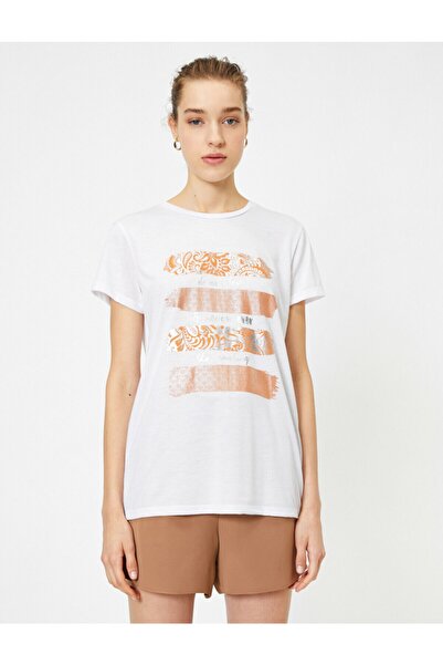 Koton Dámské tričko Ecru 0KAK13636EK