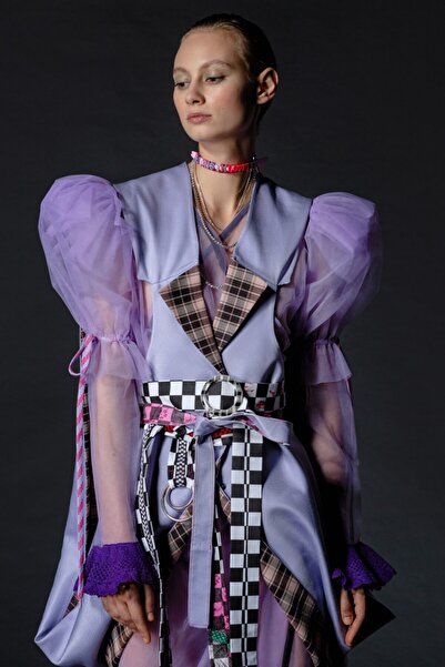 Futuristiklover Kadın Mor Ceket Elbise