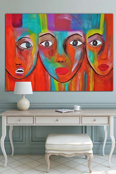 Nazenin Design Renkli Yüzler Kanvas Tablo (150x100 Cm Ölçü) Dev Boyut