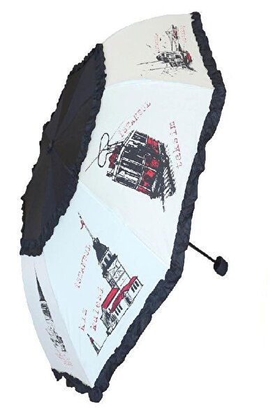 Genel Markalar Şemsiye Kadın İstanbul Desenli Siyah Rb63k, Hafif ve Şık Koruma