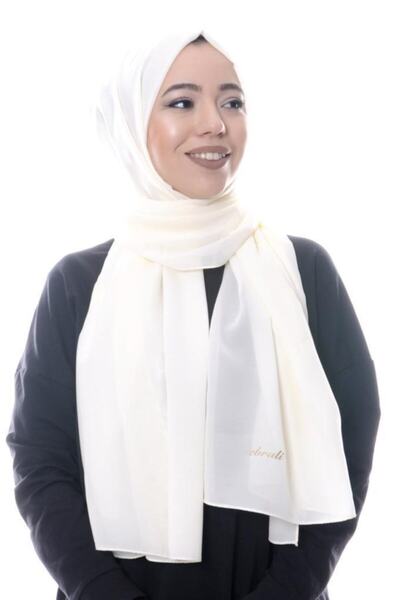 Ebruli Kadın Beyaz Şifon Şal Ch055 Bt
