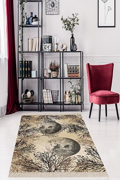 on the clouds Bej Dijital Baskı Yıkanabilir Kaymaz Taban Halı ve Yolluk