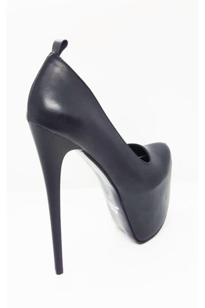 Afilli Siyah Cilt Platform Ince Yüksek Topuk Kadın Ayakkabı Rahat Kalıp