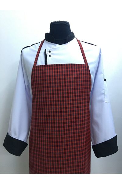 ADALILAR İŞ ELBİSELERİ Halter-Length Cook Kitchen Restaurant Waiter Dining Hall Apron (Red Plaid)