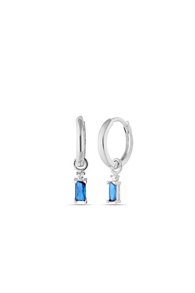 MySilvers Lacivert Zirkon Baget Taşlı Tektaş Küpe