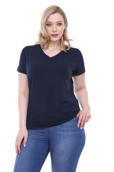 RMG Navy Blue V-Neck Women's T-shirt