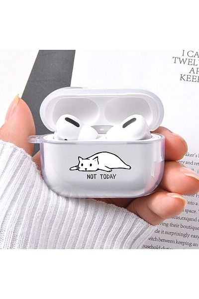 mooodcase White Cat Patterned Transparent Wireless Headphone Case with Silicone