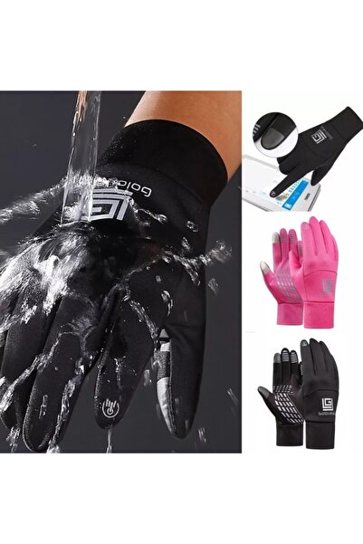 Globber Dokunmatik Elastik Yağmur Rüzgar Geçirmez Eldiven Pembe L