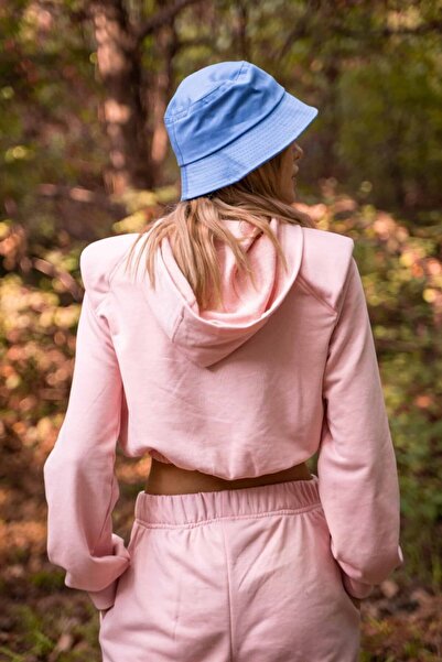 gothamvibes Kadın Vatkalı Kapşonlu Pembe Kısa Sweatshirt