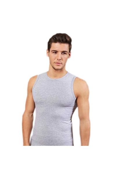 Berrak Men's Gray Cotton Ribbed Sleeveless Gray Badi Tank Top 4 Pack 1013