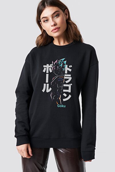 QIVI Аніме Dragon Ball з принтом Чорний жіночий трикотажний світшот з довгими...