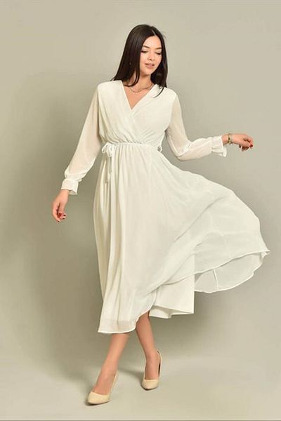 MACFLY Chiffon Dress - Double Breasted Collar Design