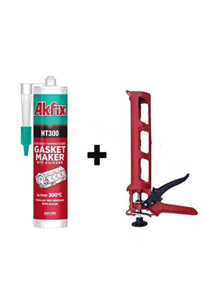 Akfix Yüksek Isıya Dayanıklı Ht 300 Silikon Kırmızı 300°c 310 Ml + Silikon Tabancası