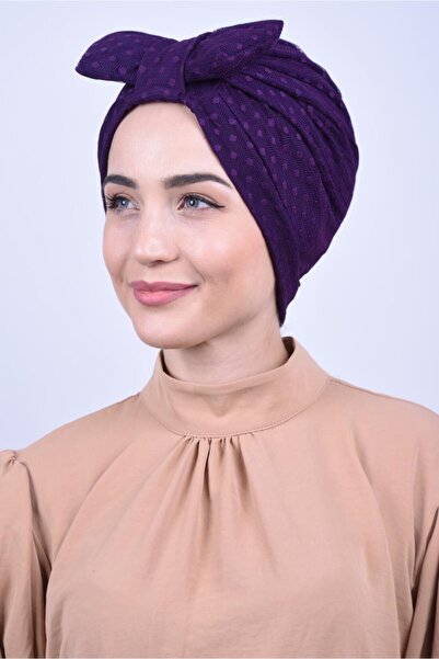 Nowa Scarf Dantelli Fiyonklu Bone Mor