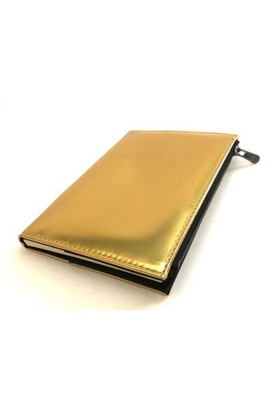 Lizy Blocnotes Lızy 14x20cm 96 Yp. Husă strălucitoare cu dungi cu buzunar cu fermoar - auriu