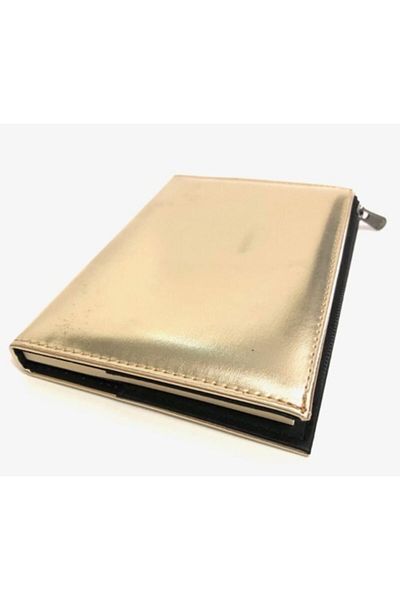 Lizy Σημειωματάριο Lızy 14x20cm 96 Yp. Ριγέ γυαλιστερό κάλυμμα με τσέπη με φερμουάρ - Μπρονζέ