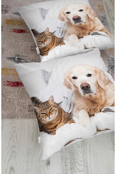 Realhomes Drăguță pernă modernă de podea cu animale cu model drăguț de câine și pisică (1000 gr umplută în interior)
