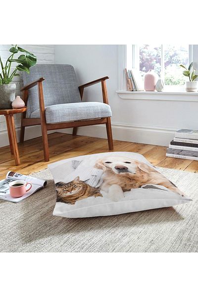 Realhomes Drăguță pernă modernă de podea cu animale cu model drăguț de câine și pisică (1000 gr umplută în interior)