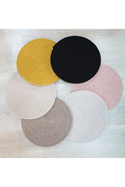 Trendev Siyah Kordon Ip Amerikan Servis Supla 6'lı Set 6 Kişilik Tabak Altlığı Kahvaltı Takımı