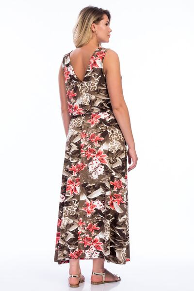 Şans Γυναικείο φόρεμα σε μεγάλο μέγεθος καφέ βισκόζη με μοτίβο λουλουδιών 65n18792