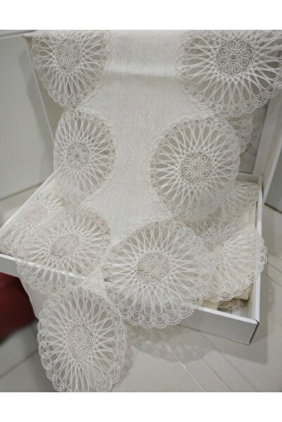 ZeynoÇeyiz Linen Sofra Takımı 12 Kişilik Masa Örtüsü Takımı Krem 26 Parça