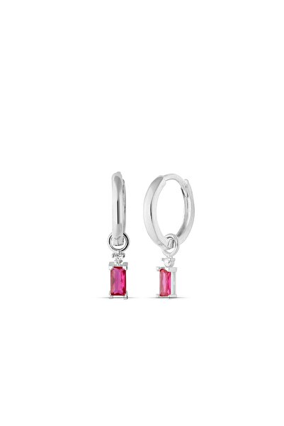 MySilvers Kırmızı Zirkon Baget Taşlı Tektaş Küpe