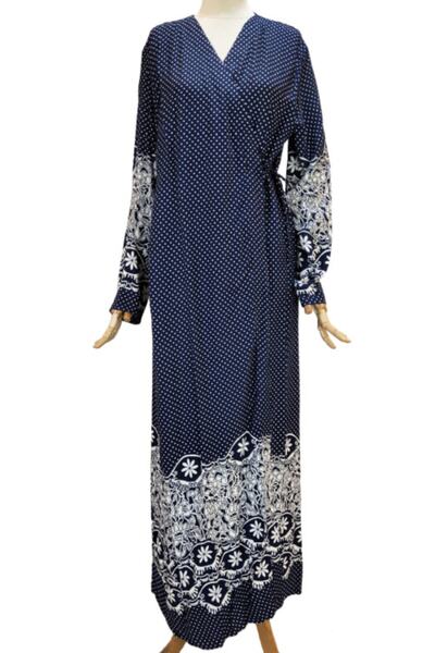 Reis Γυναικείο φόρεμα προσευχής από βαμβακερή βισκόζη με πλαϊνά κορδόνια σε μπλε ναυτικό χρώμα