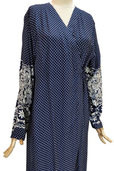 Reis Γυναικείο φόρεμα προσευχής από βαμβακερή βισκόζη με πλαϊνά κορδόνια σε μπλε ναυτικό χρώμα