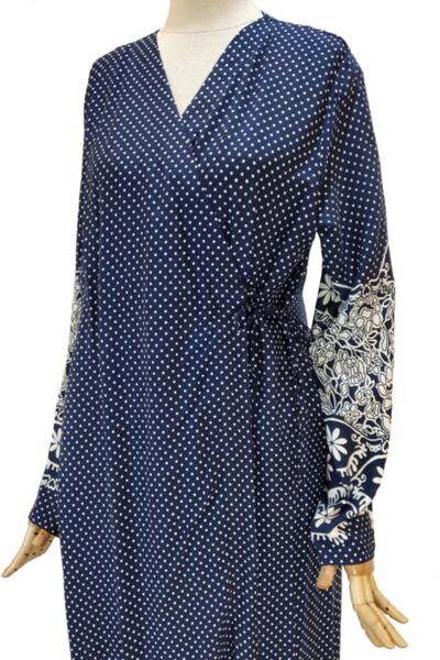 Reis Γυναικείο φόρεμα προσευχής από βαμβακερή βισκόζη με πλαϊνά κορδόνια σε μπλε ναυτικό χρώμα