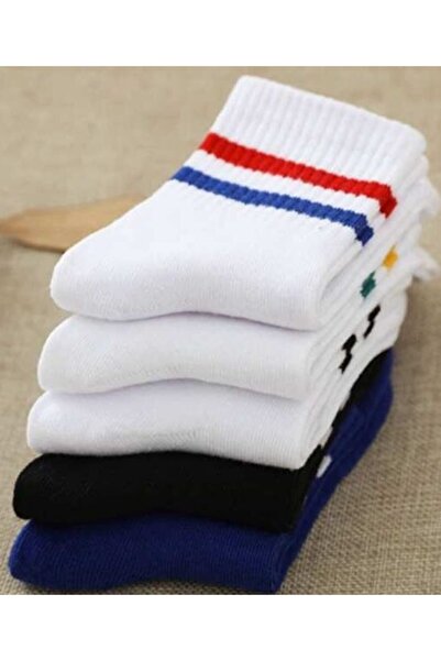 çorapmanya 5 Çift Unisex Karışık Renkli Çizgili Kolej Tenis Çorabı